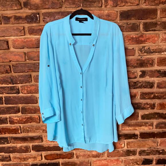 Ashley Stewart Tops - Ashley Stewart Aqua Blue Long Sleeve Button Down Tunic Top Women's Size 26